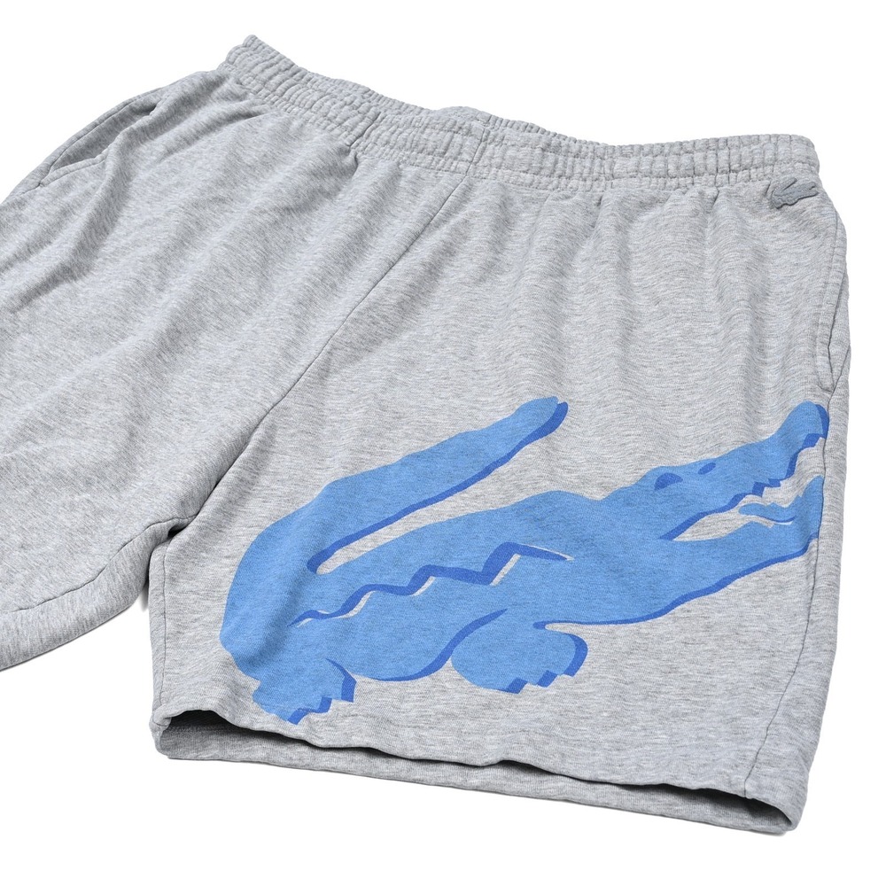Lacoste Mens 2XL Terry Fleece Sweat Shorts Gray Big Croc Graphic Preppy Classic
